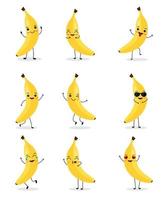 mignon personnage de banane heureux. émoticône de fruits drôle dans un style plat. vecteur