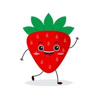 mignon personnage de fraise heureux. émoticône de fruits drôle dans un style plat. vecteur