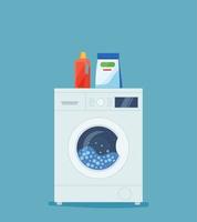 machine à laver et produits d'entretien. illustration vectorielle dans un style plat. vecteur