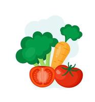 avocat, tomate, brocoli, carotte frais, diététique, biologique, alimentaire. style de bande dessinée vecteur