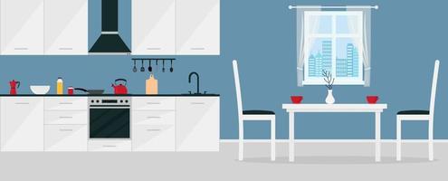 cuisine intérieure avec meubles. illustration vectorielle de style plat. vecteur