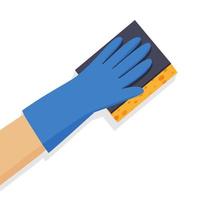 une main gantée tient un gant de toilette. service de nettoyage. illustration vectorielle dans un style plat vecteur