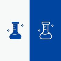 flacon chimique laboratoire ligne et glyphe icône solide bannière bleue ligne et glyphe icône solide bannière bleue vecteur
