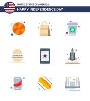 ensemble moderne de 9 appartements et symboles le jour de l'indépendance des états-unis tels que l'irlande téléphone cola mobile américain modifiable usa day vector design elements