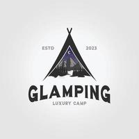 vecteur d'icône logo glamping minimaliste, conception de camping glamour dans la nature