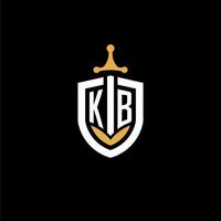 lettre créative kb logo gaming esport avec des idées de conception de bouclier et d'épée vecteur