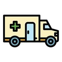 ambulance, transport, icône, couleur, contour, vecteur