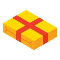 icône de boîte cadeau emballée jaune, style isométrique vecteur