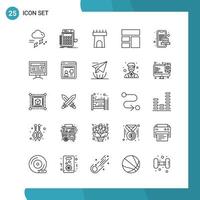 pack vectoriel de 25 icônes de style de ligne de symboles de contour sur fond blanc pour le web et mobile