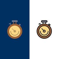 horloge sport chronomètre temps icônes plat et ligne remplie icône ensemble vecteur fond bleu