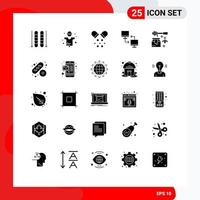 25 concept de glyphe solide pour les sites Web mobiles et les applications abeille partageant des éléments de conception vectoriels modifiables par ordinateur mobile de santé vecteur