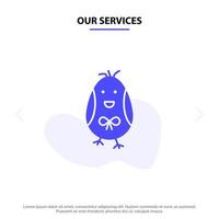 nos services poulet pâques bébé heureux solide glyphe icône modèle de carte web vecteur