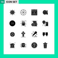 16 concept de glyphe solide pour les sites Web mobiles et les applications flèches vers la droite température du web éléments de conception vectoriels modifiables mondiaux vecteur