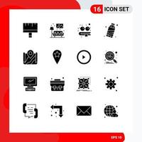 symboles d'icônes universels groupe de 16 glyphes solides modernes de google pin livre carte déchets éléments de conception vectoriels modifiables vecteur