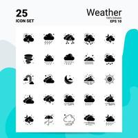 25 jeu d'icônes météo 100 fichiers eps modifiables 10 idées de concept de logo d'entreprise conception d'icône de glyphe solide vecteur