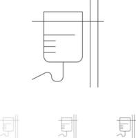 ensemble d'icônes de ligne noire audacieuse et fine de transfusion de réhydratation médicale de soins de santé vecteur