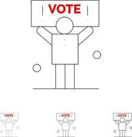 campagne politique politique vote jeu d'icônes de ligne noire audacieuse et mince vecteur