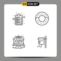 ensemble de 4 couleurs plates vectorielles remplies sur la grille pour la liste de contrôle soins de santé beignet dessert réhydratation éléments de conception vectoriels modifiables vecteur