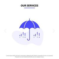 nos services parapluie pluie météo printemps solide glyphe icône modèle de carte web vecteur