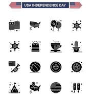 4 juillet usa joyeux jour de l'indépendance icône symboles groupe de 16 glyphes solides modernes de paquets sac célébrer police signe police modifiable usa day vector design elements