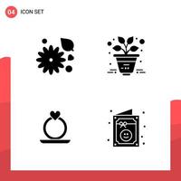 pack de 4 icônes de glyphe universelles pour les supports d'impression sur fond blanc icône noire créative fond vectoriel