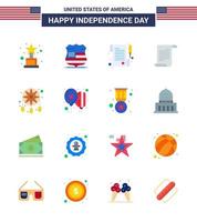 joyeux jour de l'indépendance 4 juillet ensemble de 16 appartements pictogramme américain de décoration occidentale parure de réception américain modifiable usa day vector design elements