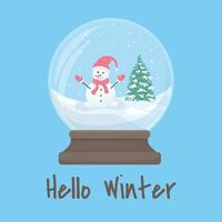 boule de verre joyeux noël avec bonhomme de neige vecteur