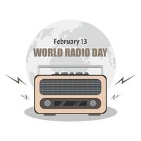 13 février carte de voeux de vecteur de la journée mondiale de la radio