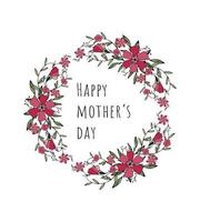 bonne fête des mères, ornement de cercle avec des fleurs de griffonnage, carte de fête des mères, couleur viva magenta 2023. vecteur