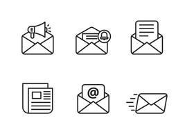 ensemble d'icônes de newsletter avec style de doublure et couleur noire isolées sur fond blanc vecteur