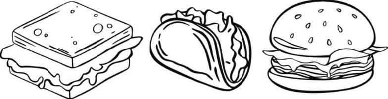 jeu d'icônes de scetch de nourriture vectorielle illustration de burger. illustration vecteur