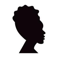 image de profil silhouette d'une femme afro-américaine aux cheveux bouclés relevée. autocollant. icône. vecteur