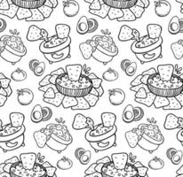 page de coloriage de nourriture mexicaine. nachos au guacamole, salsa de tomates. impression, arrière-plan, modèle de cuisine mexicaine vecteur