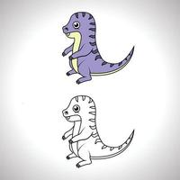 dessin animé mignon de dinosaure avec dessin au trait, dinosaure pour livre de coloriage avec icône de dessin moins de couleur. vecteur