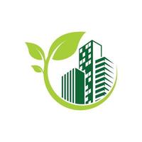 vecteur de conception de logo environnement bâtiment feuille verte