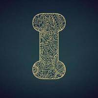 lettre i dans le style doodle, mandala. alphabet dans le style doré, illustration vectorielle pour coloriage vecteur