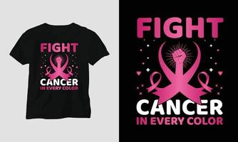 combattre le cancer dans toutes les couleurs - conception de t-shirt de la journée mondiale du cancer avec ruban, poing, amour, papillon et citations de motivation vecteur