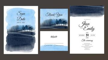 beau fond aquarelle de paysage de montagne sur invitation de mariage vecteur