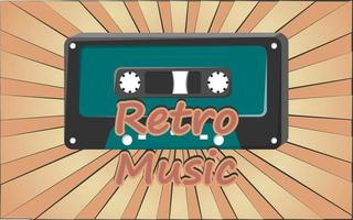 ancienne affiche vintage rétro avec cassette audio musicale pour magnétophone avec bande magnétique des années 70, 80, 90 sur fond de rayons bruns du soleil. illustration vectorielle vecteur