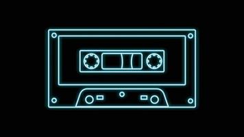 cassette audio de musique au néon bleu vieux hipster rétro vintage des années 70, 80, 90 sur fond noir. illustration vectorielle vecteur