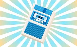 ancienne affiche hipster vintage rétro avec enregistreur vocal avec cassette audio de musique pour l'enregistrement vocal des années 70, 80, 90 sur fond des rayons bleus du soleil. illustration vectorielle vecteur