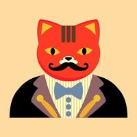 illustration d'un chat avec costume et moustache vecteur