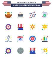 usa joyeux jour de l'indépendance ensemble de pictogrammes de 16 plats simples de signe de chapeau décoration de fête étoile boisson éléments de conception vectoriels modifiables usa day vecteur