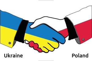 poignée de main de l'ukraine et de la pologne pour l'amitié, l'accord, le partenariat, l'unité, l'alliance, l'union vecteur