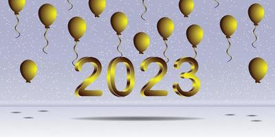 fond d'événement de célébration du nouvel an, 2023 avec neige et ballon vecteur