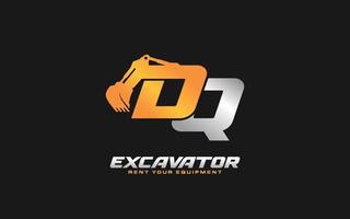 excavatrice logo dq pour entreprise de construction. illustration vectorielle de modèle d'équipement lourd pour votre marque. vecteur