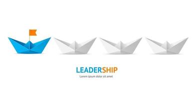 carte de bannière de concept de leadership de bateau en papier. vecteur
