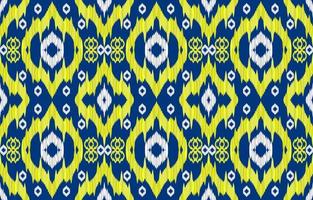 motifs ikat bleu jaune et argent. style rétro vintage tribal géométrique. modèle sans couture de tissu ethnique ikat. vecteur d'impression indien navajo aztèque ikat. conception pour le textile de vêtements de texture de toile de fond.