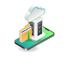 illustration isométrique de concept de serveur cloud de données de smartphone vecteur