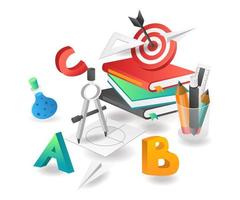 illustration créative de concept 3d plat isométrique de la rentrée scolaire vecteur